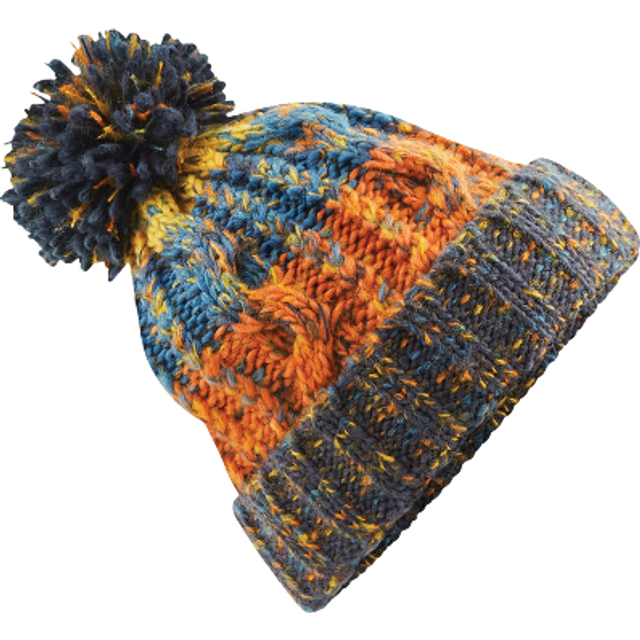 (One Size, Retro Blue) Beechfield Unisex Adults Corkscrew Knitted Pom Pom Beanie Hat