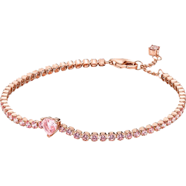 PANDORA ROSE Armband Timeless "Funkelndes Herz" 14k rosévergoldet, rosa Kristall 580041C01 PANDORA Funkelndes Herz Tennisarmband, Gr.18, 580041C01-18
