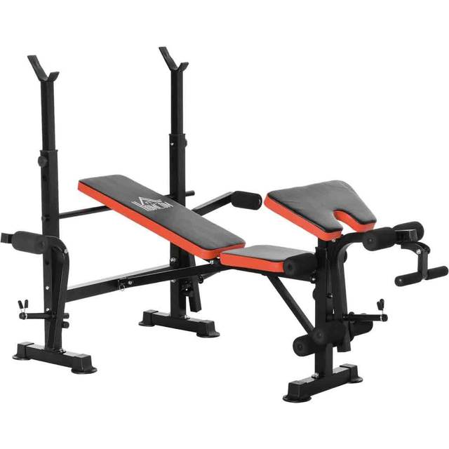 Homcom Adjustable Weight Bench With Leg Developer Barbell Rack For Weight Lifting And Strength Training Multifunctional Workout Station