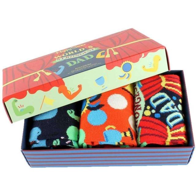 Happy Socks 3-Pack Father's Day Socks Set, färgglada och roliga, Strumpor för män och kvinnor, Röd (36-40)
