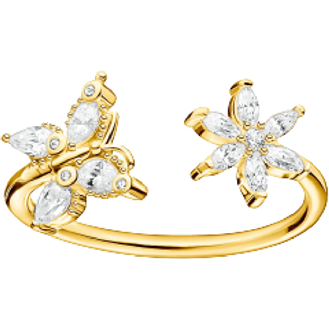 Thomas Sabo Damring, pilsten, vit, 925 sterlingsilver, 18 karat, gult guld TR2355-414–14, 58 cm, metall, kubisk zirkonia, 58 cm, Metall, Kubisk zirkonia