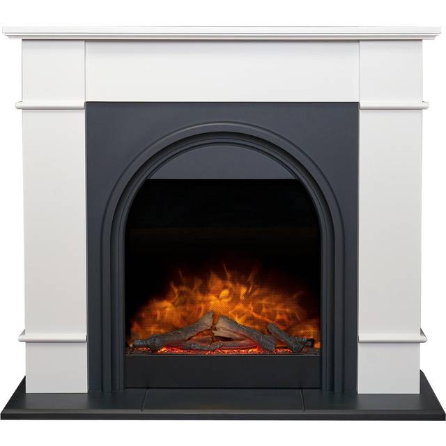 Adam Chesterfield White and Charcoal Grey Electric Fireplace Suite 44 inch - 97 x 110 x 30.5cm