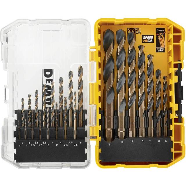 Dewalt Black & Gold 23 st. HSS-G Metallborrsats DT70729 (med kärnförstärkning och optimerat spiralspår, för metall, trä och plast, i litet tufffodral, kompatibel med TSTAK-Caddy)