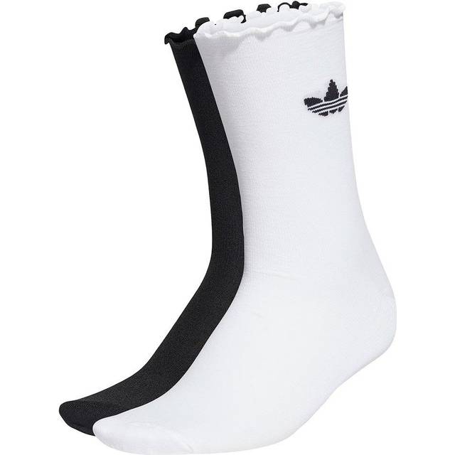 adidas White & Black Ruffle Crew Sock 2 Pack - White/Black