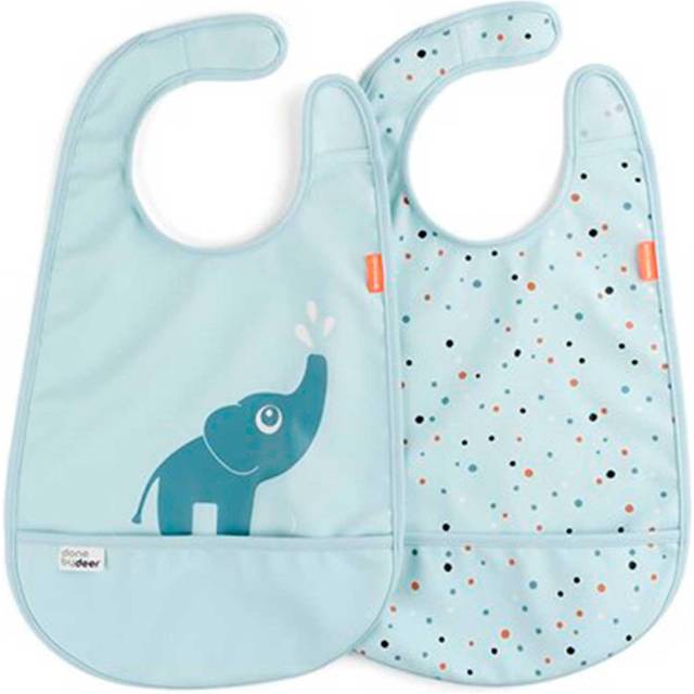 Done by deer Elphee bib with velcro 2-pack Blue