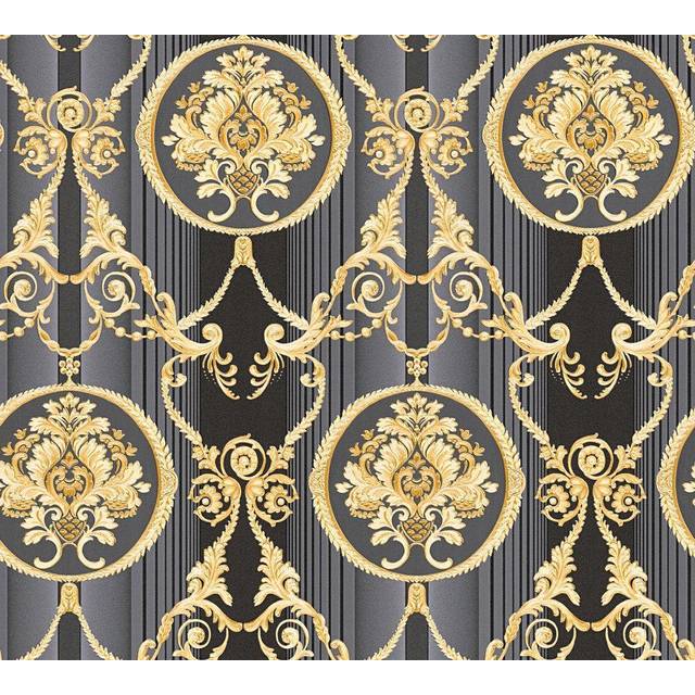 A.S. Création fibertapeter Hermitage 10 tapeter klassisk neo-barock 10,05 m x 0,53 m grå metallisk svart tillverkad i Tyskland 330836 33083-6