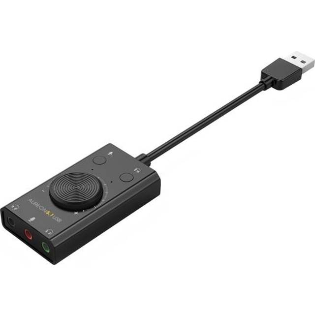 TerraTec AUREON 5.1 USB externt ljudkort 2-i-1 USB stereo ljudkort adapter med volymkontroll och volymkontroll Plug & Play för PC, Notebook, surfplatta, MacBook