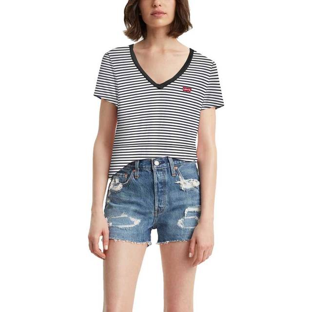 Levi's Perfect V-Neck T-Shirt dam, Annalise Stripe Cloud Dancer, XXS