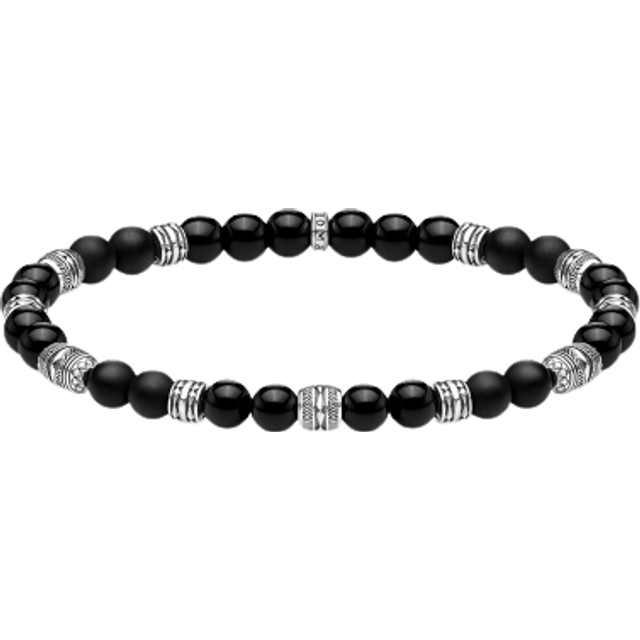 THOMAS SABO Men's Rebel Obsidian Beaded Bracelet, Black/Silver