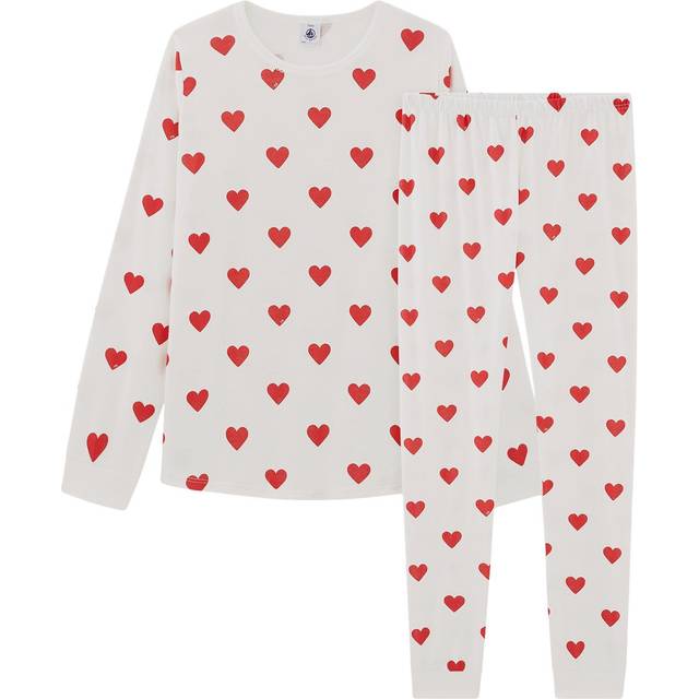 Petit Bateau Hjärtmönstrad Pyjamas Vit | Röd | 2 years