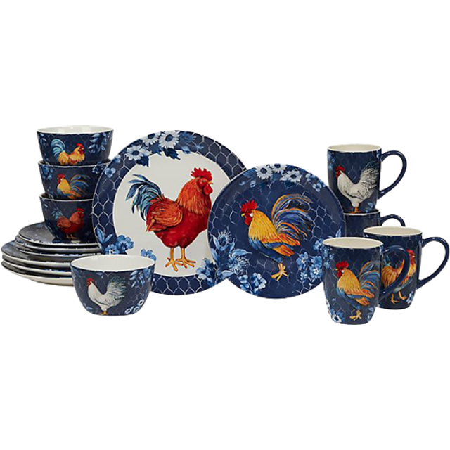 Certified International Indigo Rooster 16Pc Dinnerware Set