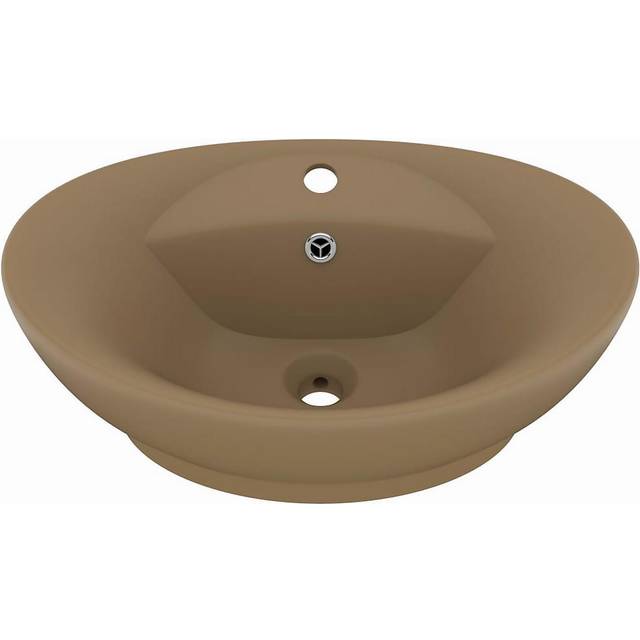 vidaXL Luxury Basin Overflow Oval Matt Cream Ceramic Washroom Vanity Sink