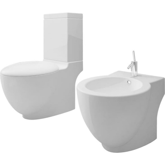 vidaXL White Ceramic Toilet & Bidet Set