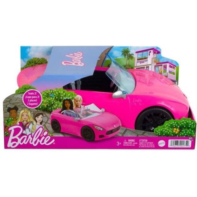 Barbie-cabriolet med två säten, rosa bil med rullande hjul och realistiska detaljer. Present till barn på 3 till 7 år, HBT92