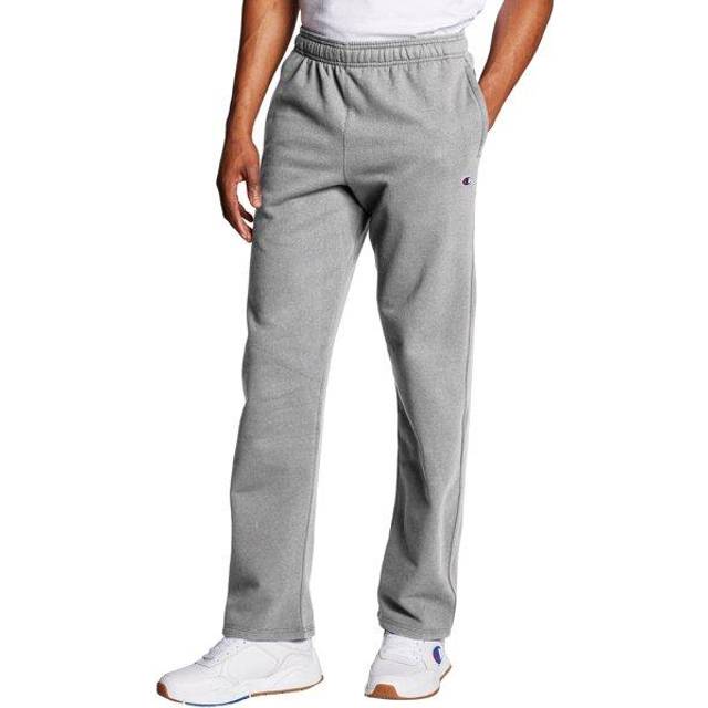 Champion Powerblend öppen botten fleece byxor träningsbyxor för män, Oxford grå C lapp logotyp, L