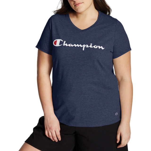Champion Dam Vapor bomull V-ringad t-shirt, Imperial Indigo Heather, 1X