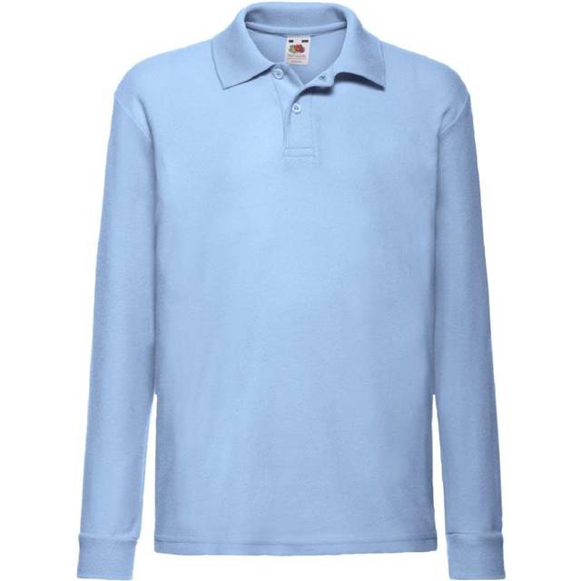 (3-4, Sky Blue) Fruit Of The Loom Childrens Long Sleeve 65/35 Pique Polo / Childrens Polo Shirts (Pack of 2)