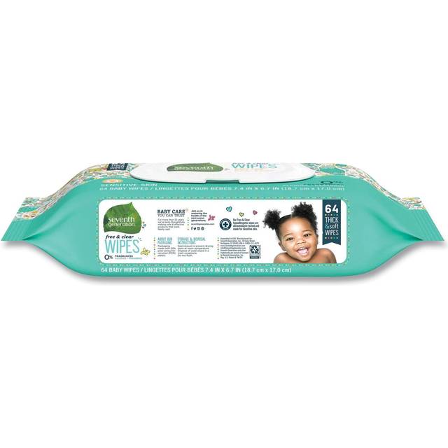 Seventh Generation Baby Wipes with Dispenser - Free & Clear 64 Wipes