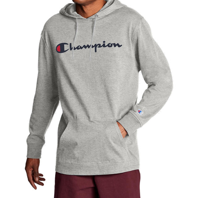 Champion  Midweight  Soft and Comfortable T-Shirt Hoodie for Men  Oxford Gray Script  Medium