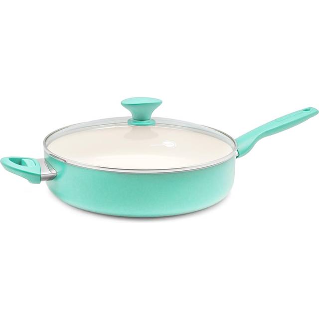 GreenPan Rio Healthy Ceramic Nonstick 5QT Saute Pan Jumbo Cooker with Helper Handle and Lid  PFAS-Free  Dishwasher Safe  Turquoise