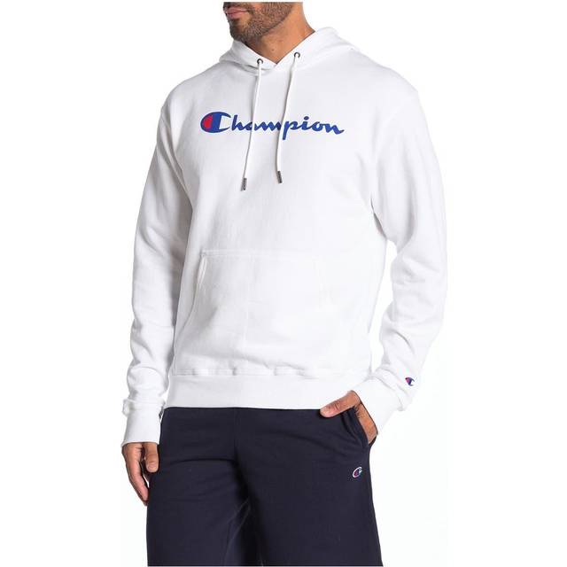 Champion mens Powerblend Fleece Comfortable Hoodie Sweatshirt  White Script  Large