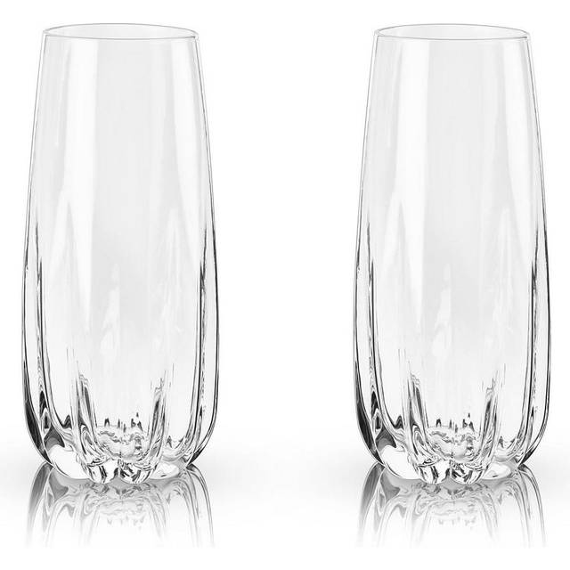 Viski Raye cactus crystal champagne Flutes Set of 2 - Premium crystal clear glass  Modern Stemless  champagne glass gift Set - 10oz