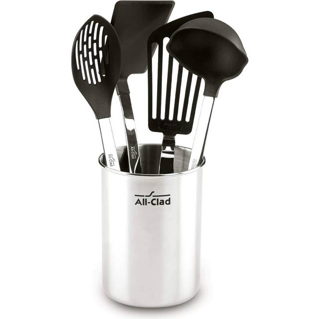 All-Clad Specialty Stainless Steel with Nylon Head Kitchen Gadgets 4 Piece Tool Set with Caddy Kitchen Tools  Kitchen Hacks Silver