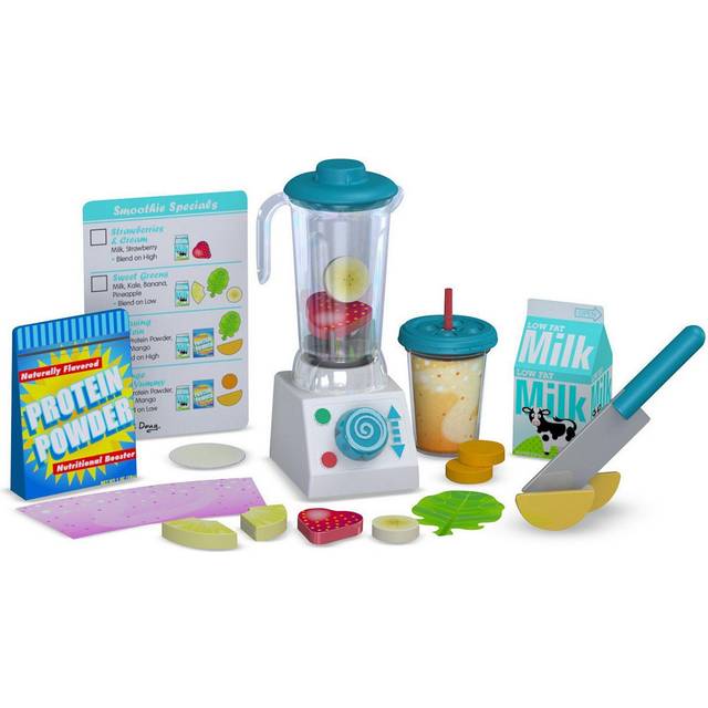 Melissa & Doug Set med smoothie + shakerblender | Trä leksak för barn | Låtsaslek | Leksaksmat | 3+ | Present till pojke och flicka