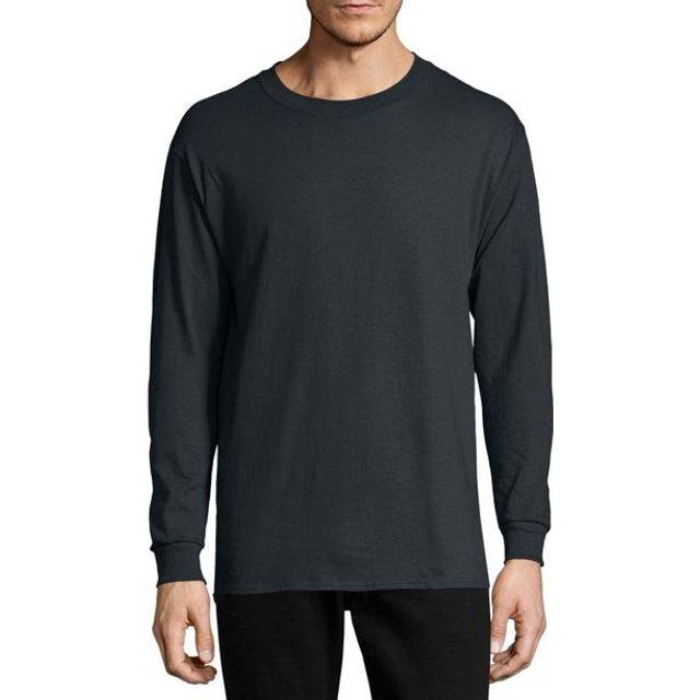 Hanes Långärmad ComfortSoft T-shirt för män (förpackning med 4), Svart, L
