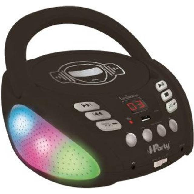 Lexibook, iParty, Bluetooth CD-spelare för barn, bärbar, flerfärgade ljuseffekter, mikrofon, aux-in-uttag, AC- eller batteridriven, flickor, pojkar, svart, RCD109BK