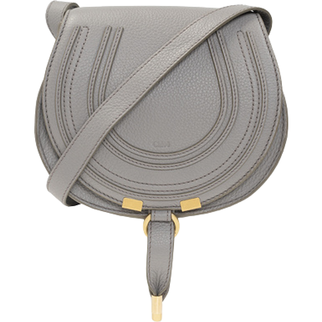 Chloe Small Marcie Grained Calfskin Saddle Bag in Cashmere Grey. Size all. (all)