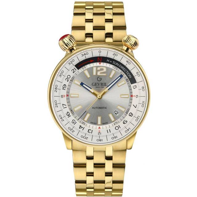 Gevril Mens Wallabout Swiss Automatic Silver Dial IPYG Watch - Gold - One Size