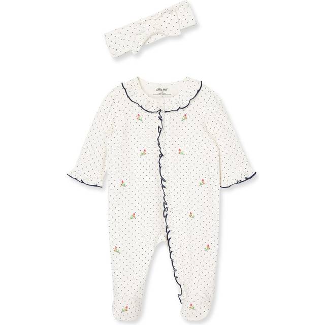 Little Me Girls' Dotted Rosebud Footie & Headband Set - Baby