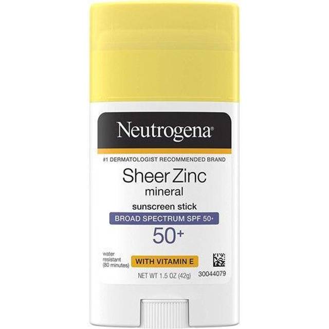 Neutrogena Sheer Zinc Oxide Mineral Sunscreen Stick with Vitamin E  Broad Spectrum SPF 50+ & UVA/UVB Protection  Water Resistant & Residue-Free Applic
