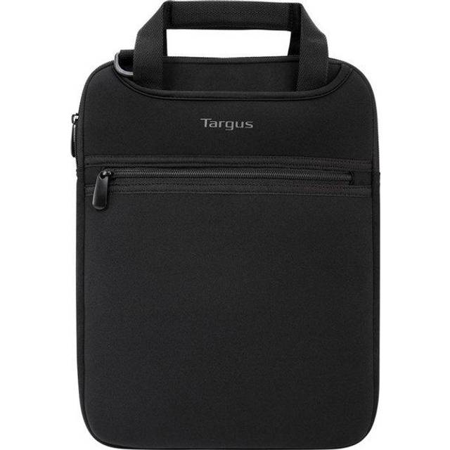 Targus Vertikalt glidfodral säker business professionell rese-laptopväska med gömställehandtag, korsaxelrem, skyddande stoppning för 14-tums bärbar dator, svart (TSS913)