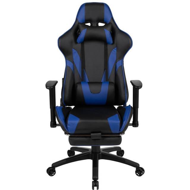 Flash Furniture X30 Gaming Chair Racing Office Ergonomic Computer Chair with Fully Reclining Back and Slide-Out Footrest in Blue LeatherSoft
