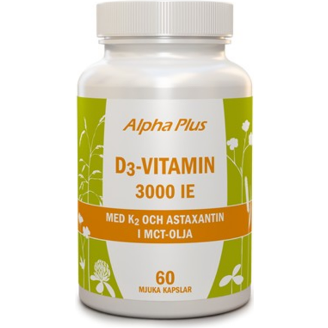Alpha Plus D3-vitamin 3000 IE + K2 och Astaxantin 60 kapslar