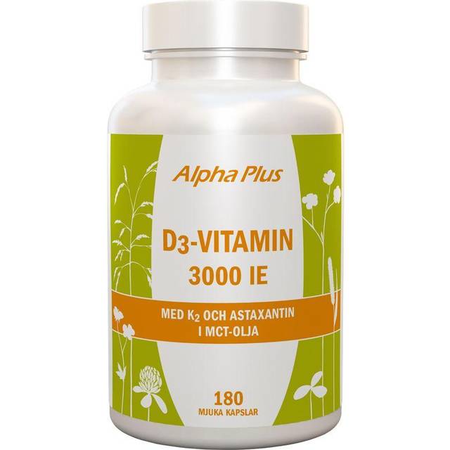 Alpha Plus D3-vitamin 3000 IE + K2 och Astaxantin 180 kapslar