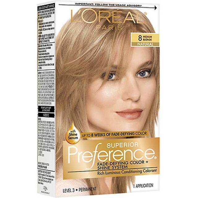 L'Oréal, excellent preference, luminous, anti-fade color, medium blonde, 8 packs, 1 application