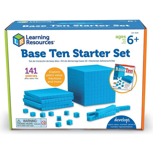 LEARNING RESOURCES LER0930 BASE TEN STARTER SET PLASTIC BLUE-100 UNITS 30 RODS 10 FLATS 1 CUBE