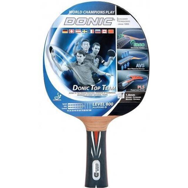 Schildkröt Donic bordtennisracket Top Team 800, AVS & PLS-handtag, 1,8 mm svamp, Vari Slick – ITTF-beläggning, 754198, trä/natur