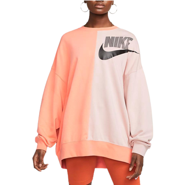 Nike, Sweatshirts & Hoodies, Dam, M, Bomull, Lättviktig Träningsbyxtröja med Rund Halsringning och Lång Ärm - multicolor (M)