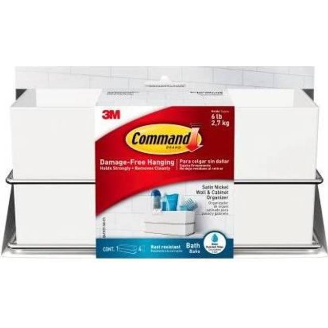 "Command Wall and Cabinet Organizer, Holds up to 6 lb, 9.5"" x 4.4"" x 4.4"", Satin Nickel, 1 Bathroom Organizer with 4 Water Resistant Strips Damage Fre"