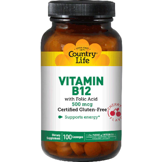 Country Life  Vitamin B12 with Folate  Cherry  100 Lozenges