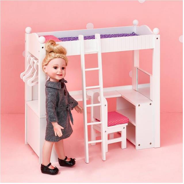 "White Doll Bunk Bed with Desk Olivia's World 18"" Wooden Furniture Toy"