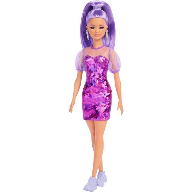 Barbie Fashionistas Doll Petite Long Purple Hair & Purple Metallic Dress Mattel