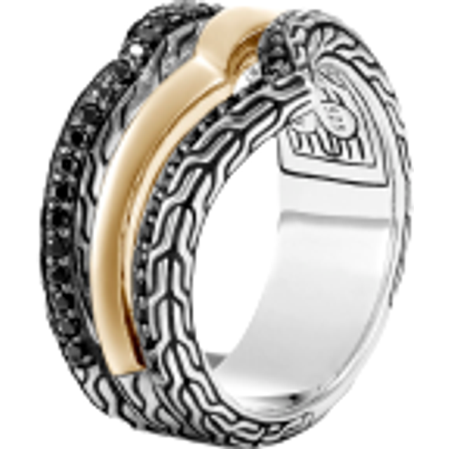 John Hardy Silver & 18K Treated Black Sapphire & Black Spinel Essentials Ring