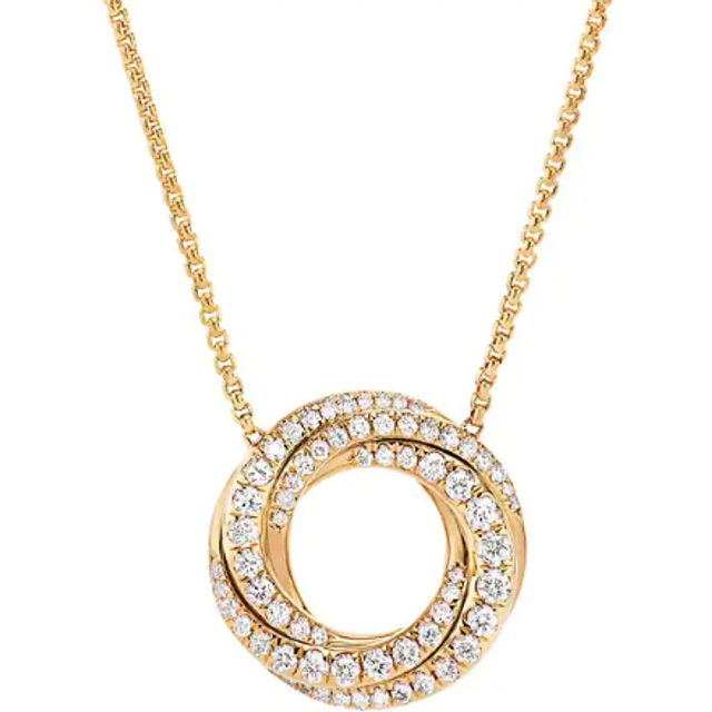 Petite Pavé Crossover Pendant Necklace in 18ct Yellow Gold with Diamonds, 15.5mm