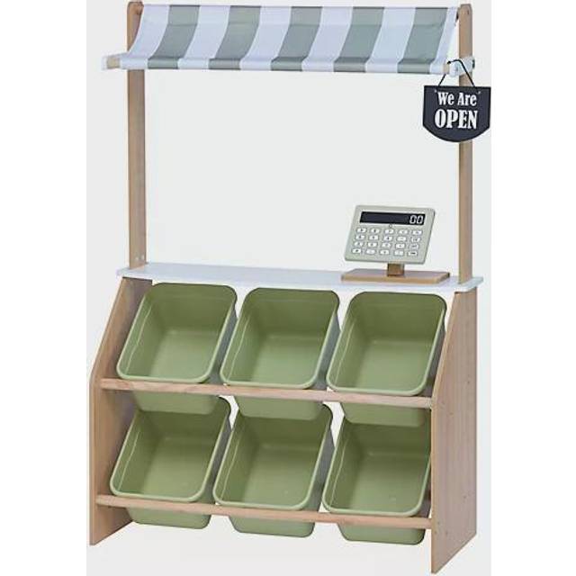 Teamson Kids Little Helper Wooden Play Market Stand With Storage Bins, Green