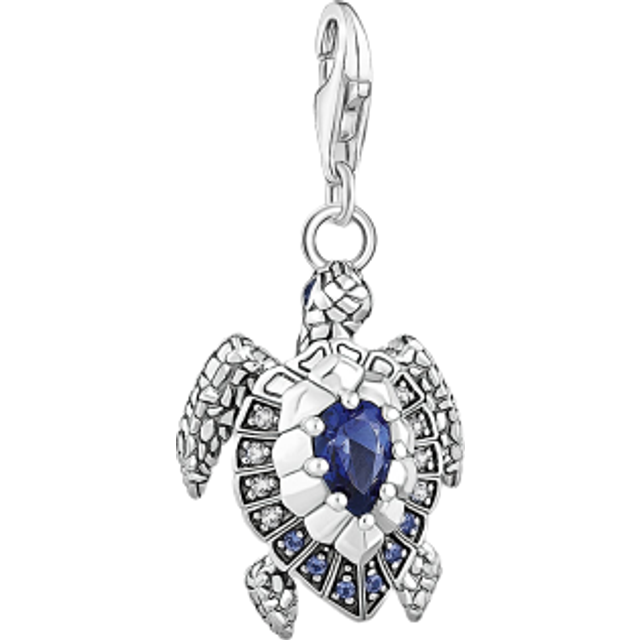 Thomas Sabo Charm-Anhänger Schildkröte mit Schmucksteinen aus Sterling-Silber in der Farbe Silber-Blau, Maße: 25mm, 31mm, 1897-667-1